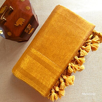 Golden Tissue Linen Saree
