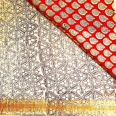 Red Floral Handblock Printed Maheshwari Silk Saree Red Floral Handblock Printed Maheshwari Silk Saree