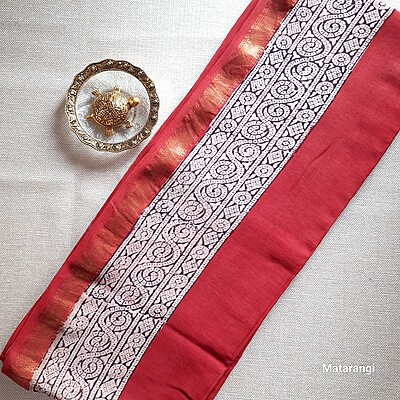 Brick Red Handblock Printed Maheshwari Silk SareeBrick Red