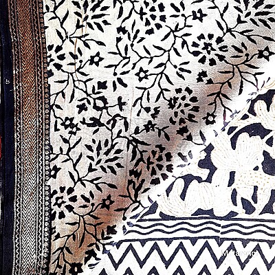 Black & Cream Handblock Printed Maheshwari Silk Saree Black & Cream Handblock Printed Maheshwari Silk Saree