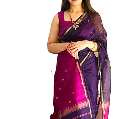 Violet & Magenta Handloom Cotton Silk Saree Violet & Magenta Handloom Cotton Silk Saree