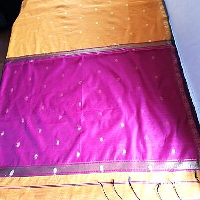Mustard & Magenta Handloom Cotton Silk Saree