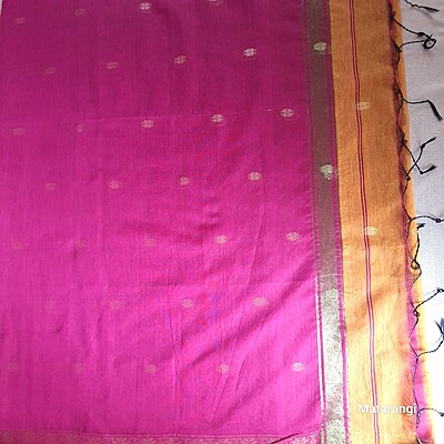 Mustard & Magenta Handloom Cotton Silk Saree