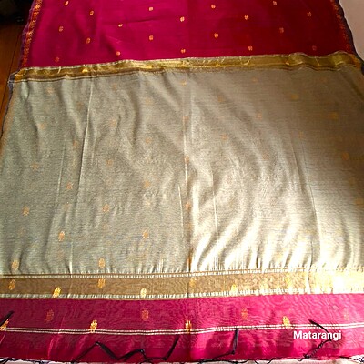 Maroon & Grey Handloom Cotton Silk Saree