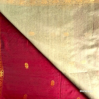 Maroon & Grey Handloom Cotton Silk Saree