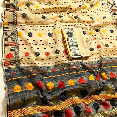 Cream Soft Dhakai Jamdani Saree
