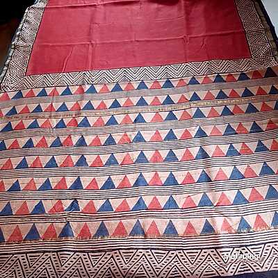 Brick Red Hand Block Printed Organic Chanderi Silk Saree Brick Red Hand Block Printed Organic Chanderi Silk Saree