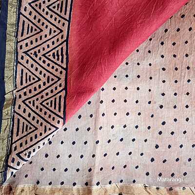 Brick Red Hand Block Printed Organic Chanderi Silk Saree Brick Red Hand Block Printed Organic Chanderi Silk Saree