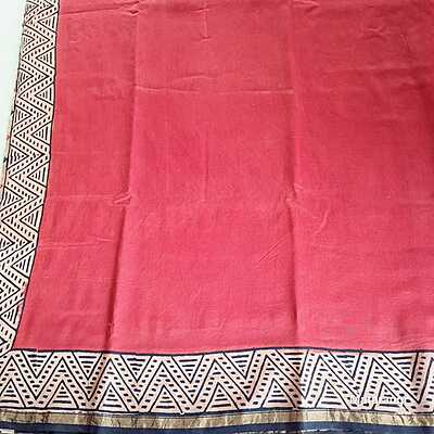 Brick Red Hand Block Printed Organic Chanderi Silk Saree Brick Red Hand Block Printed Organic Chanderi Silk Saree