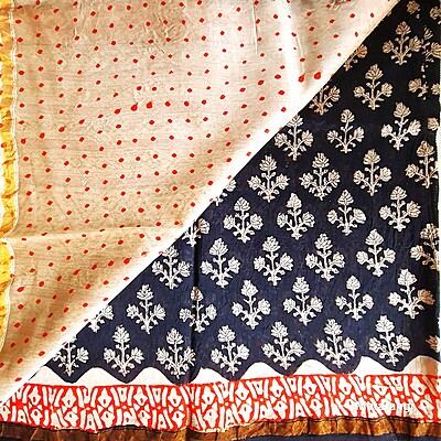 Black Hand Block Printed Organic Chanderi Silk Saree Black Hand Block Printed Organic Chanderi Silk Saree
