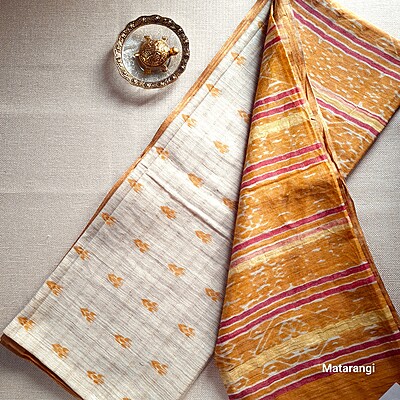 Mustard Yellow Semi Tussar Saree