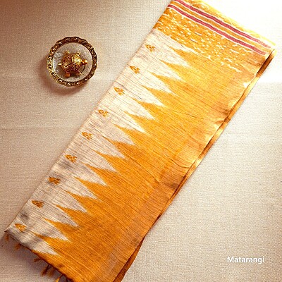 Mustard Yellow Semi Tussar Saree