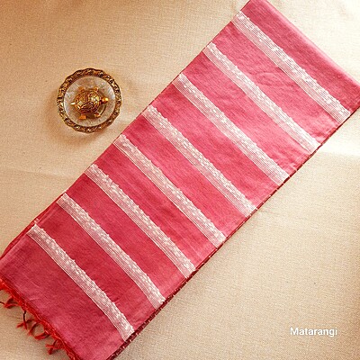 Brick Red Striped Semi Tussar Saree Brick Red Striped Semi Tussar Saree
