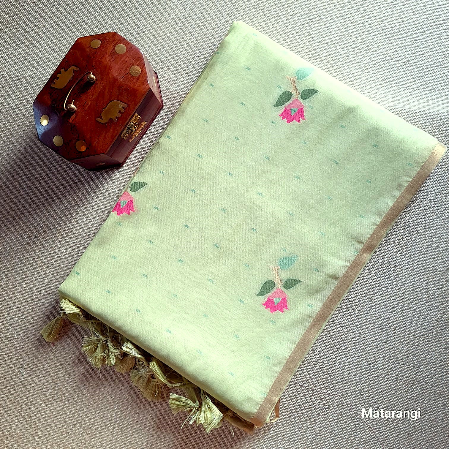 Matarangi Pastel Green Jamdani Silk Cotton Saree