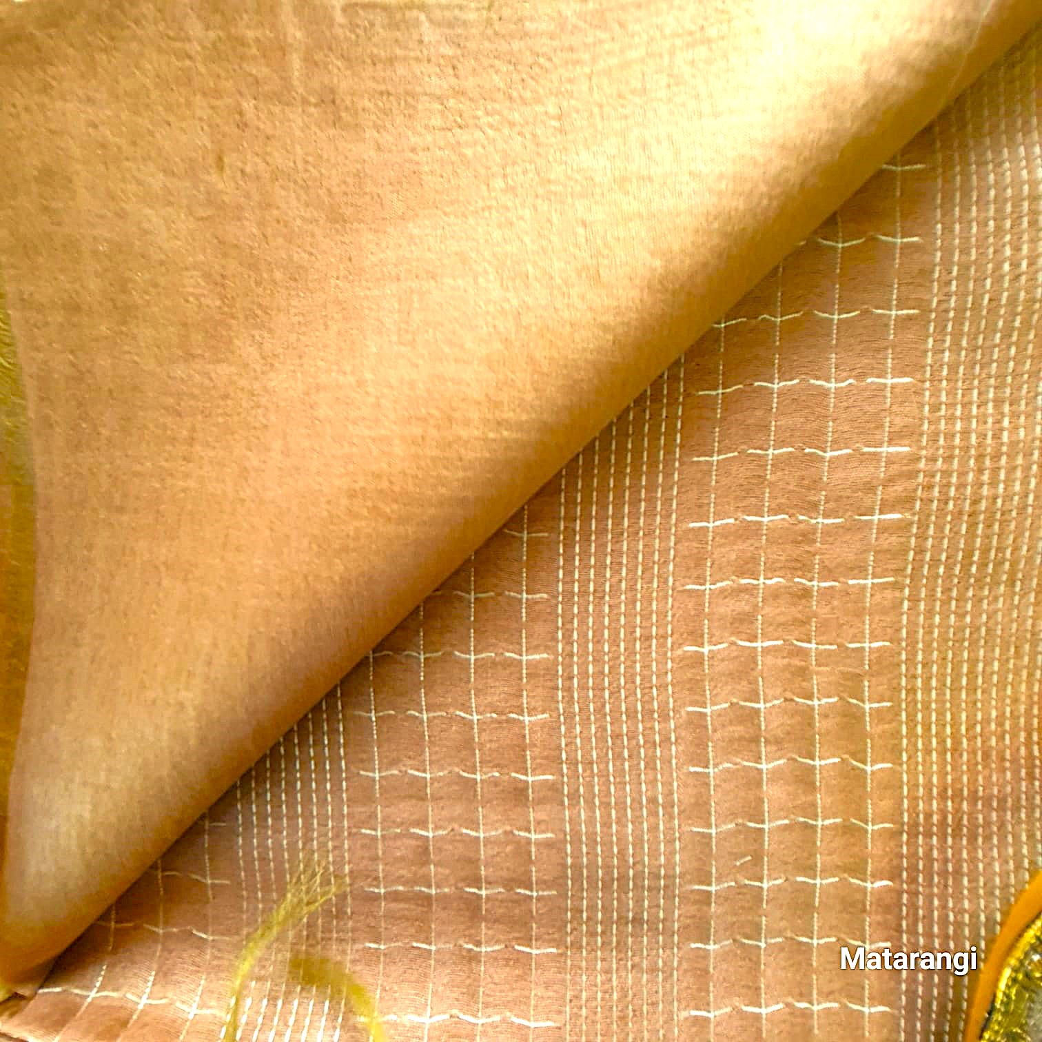 Matarangi Light Brown Semi Tussar Saree Kantha Matarangi Light Brown Semi Tussar Saree Kantha