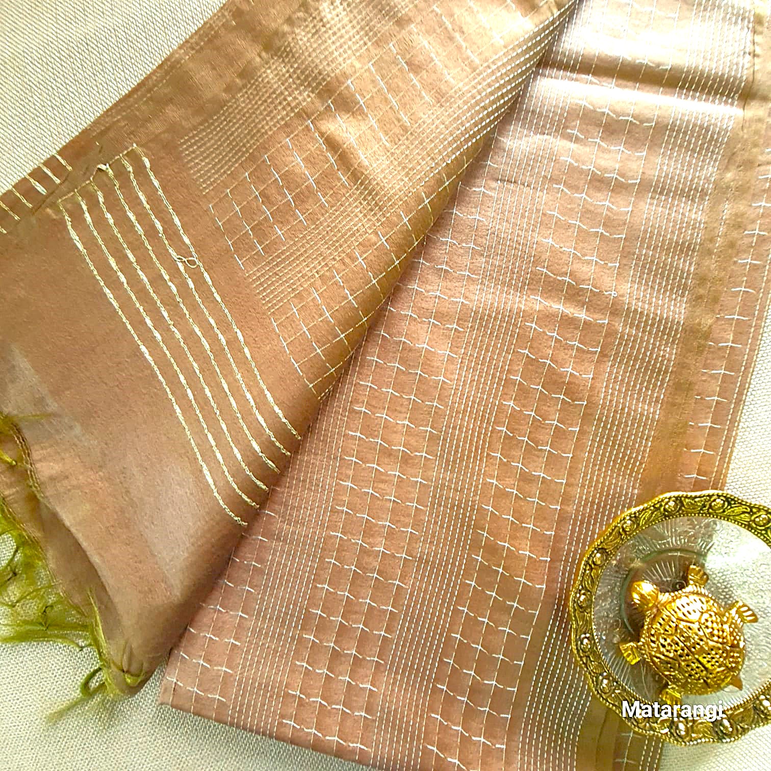 Matarangi Light Brown Semi Tussar Saree Kantha Matarangi Light Brown Semi Tussar Saree Kantha