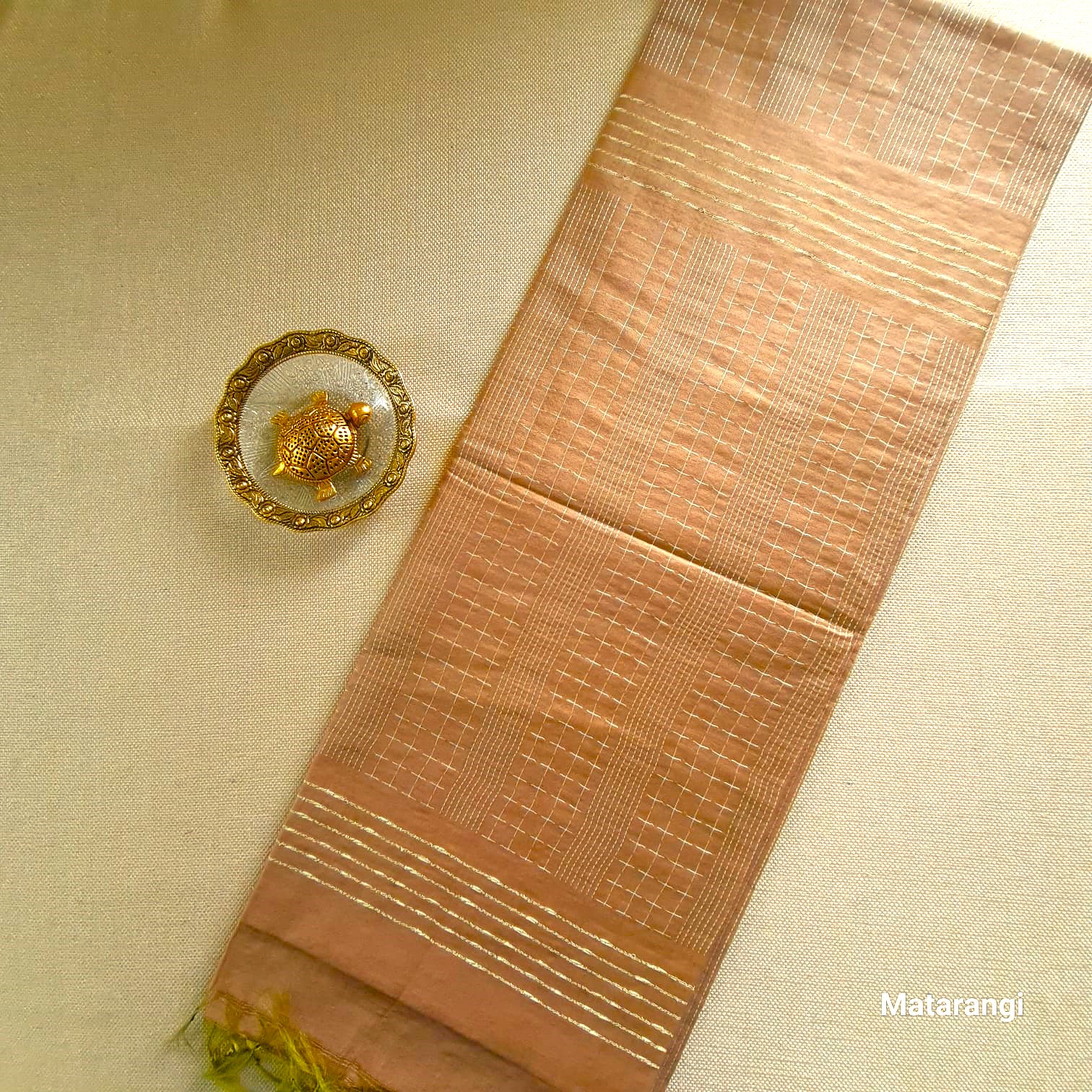 Matarangi Light Brown Semi Tussar Saree Kantha Matarangi Light Brown Semi Tussar Saree Kantha