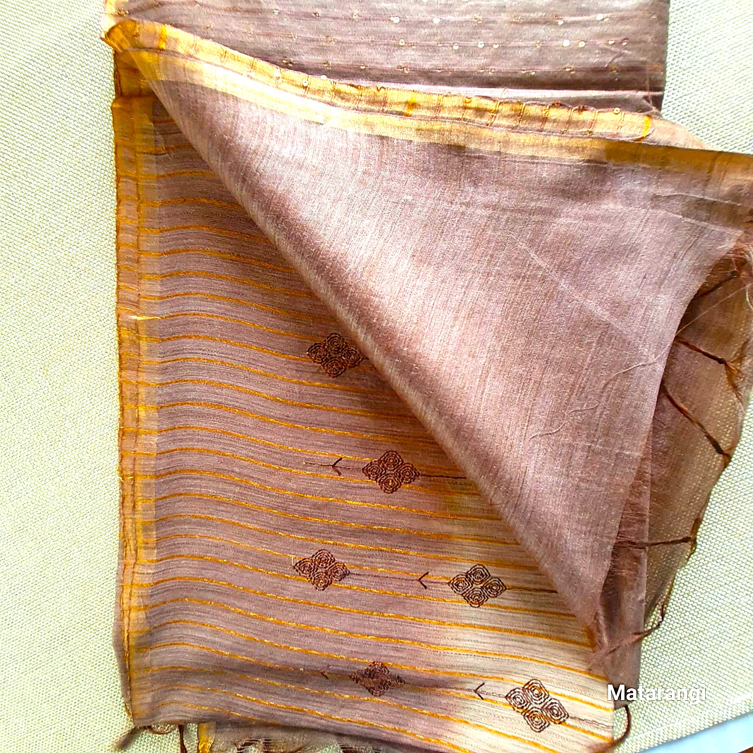 Matarangi Chocolate Brown Embroidered Semi Tussar Saree Matarangi Chocolate Brown Embroidered Semi Tussar Saree