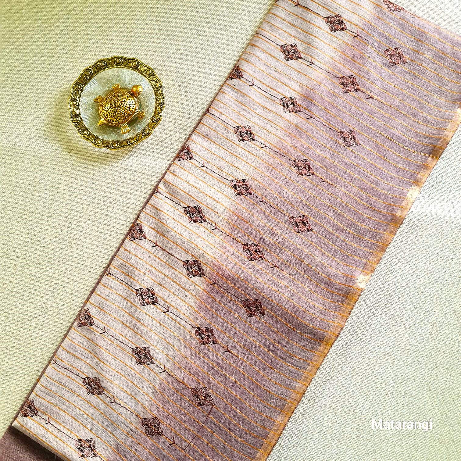 Matarangi Chocolate Brown Embroidered Semi Tussar Saree Matarangi Chocolate Brown Embroidered Semi Tussar Saree