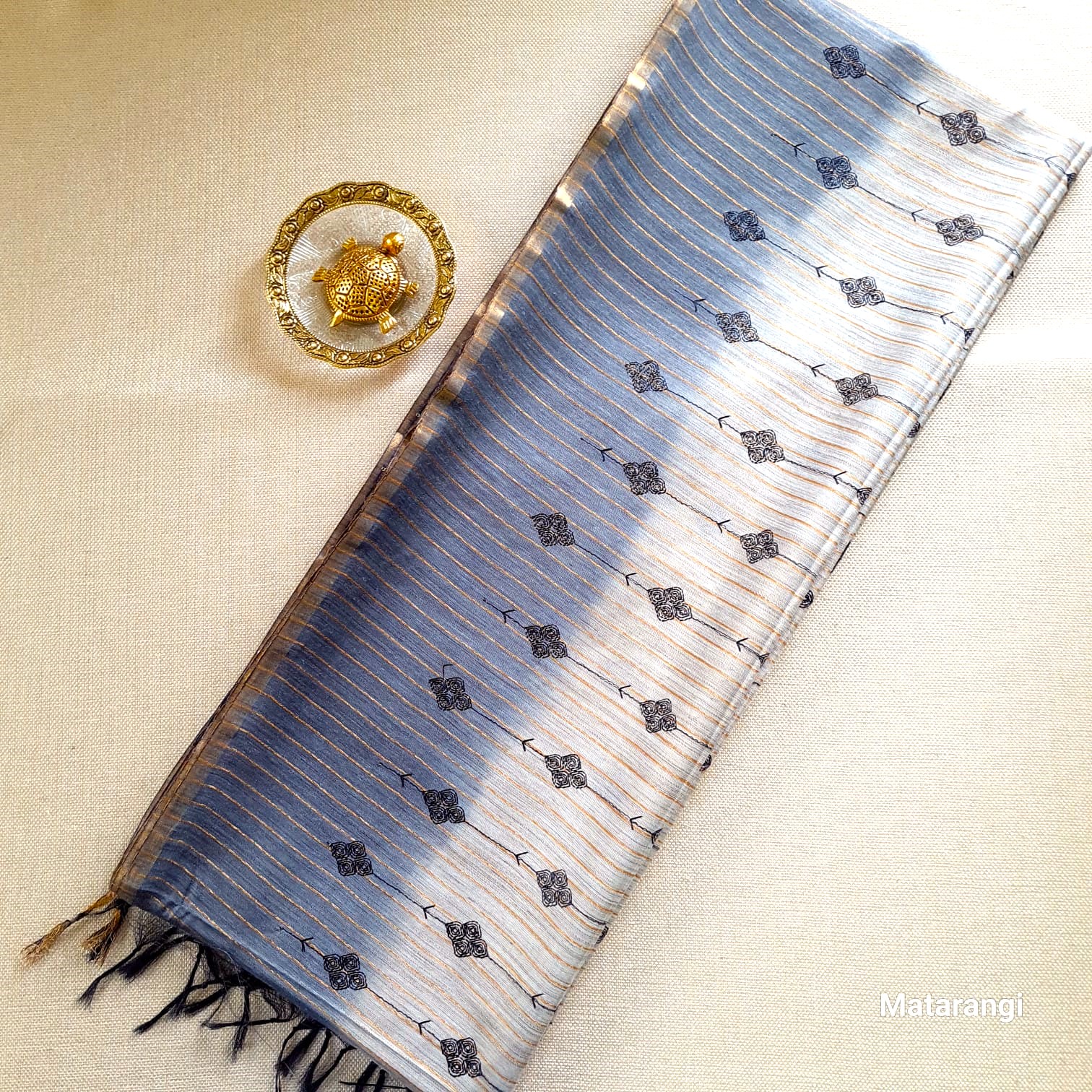 Matarangi Slate Grey Embroidered Semi Tussar Saree