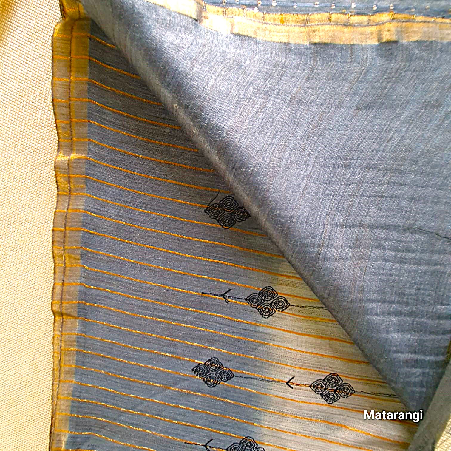 Matarangi Slate Grey Embroidered Semi Tussar Saree