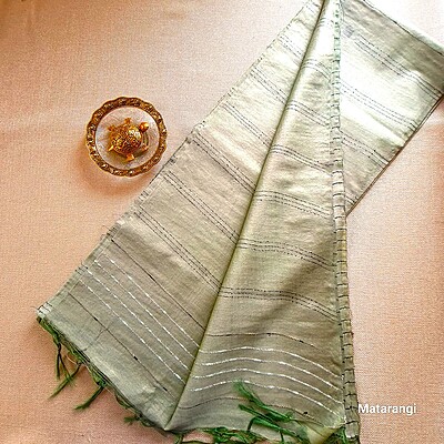 Matarangi Grey Green Semi Tussar Saree Striped woven saree