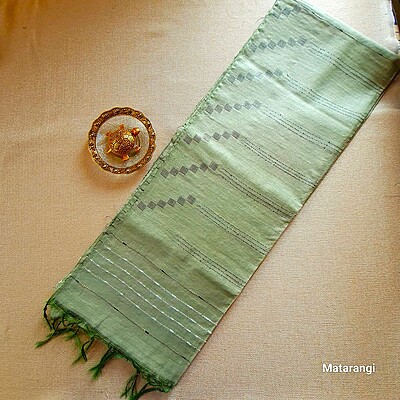 Matarangi Grey Green Semi Tussar Saree Striped woven saree