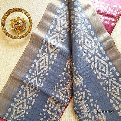 Matarangi Blue & Purple Semi Tussar Batik Print saree Matarangi Blue & Purple Semi Tussar Batik Print saree