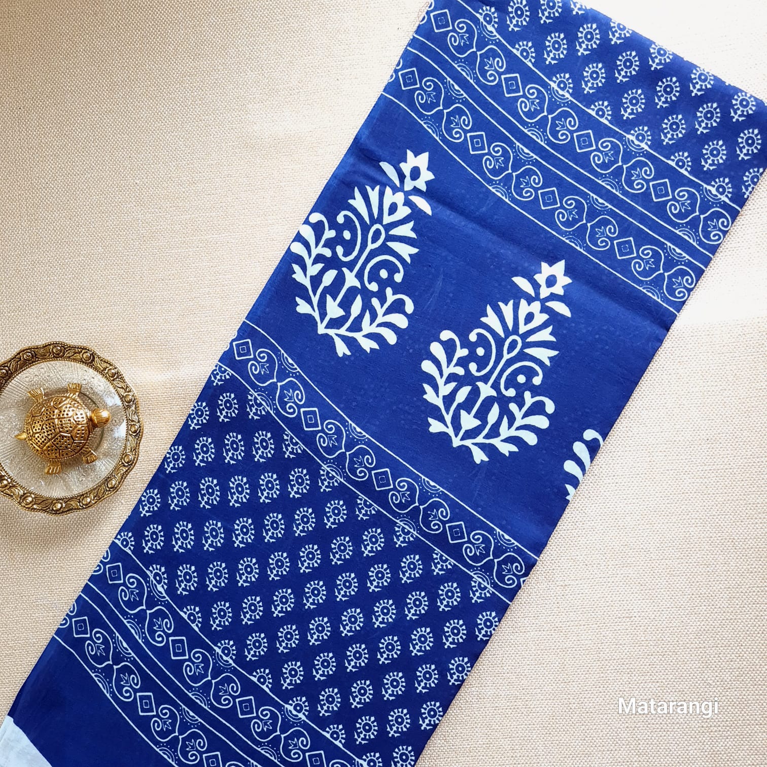Indigo Mulcotton Saree Floral Design
