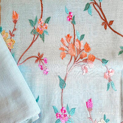 Matarangi Sky Blue Embroidered Mul Chanderi Salwar Material Matarangi Sky Blue Embroidered Mul Chanderi Salwar Material