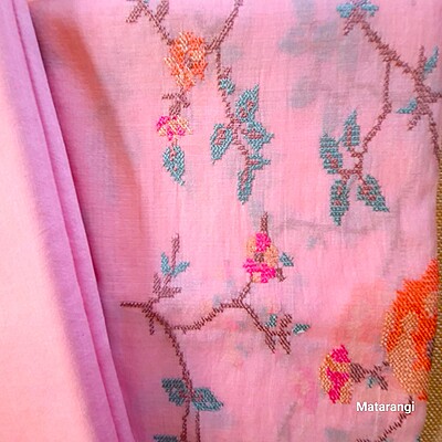 Matarangi Rose Embroidered Mul Chanderi Salwar Material Matarangi Rose Embroidered Mul Chanderi Salwar Material