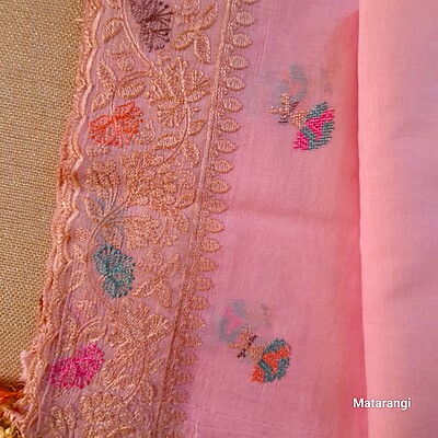 Matarangi Rose Embroidered Mul Chanderi Salwar Material Matarangi Rose Embroidered Mul Chanderi Salwar Material