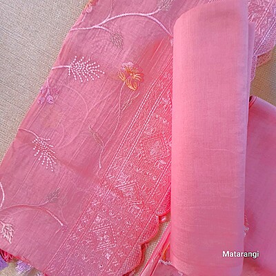 Matarangi Pink Embroidered Mul Chanderi Salwar Material Matarangi Pink Embroidered Mul Chanderi Salwar Material