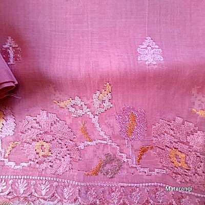 Matarangi Pink Embroidered Mul Chanderi Salwar Material Matarangi Pink Embroidered Mul Chanderi Salwar Material