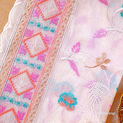 Matarangi Off White Embroidered Mul Chanderi Salwar Material Matarangi Off White Embroidered Mul Chanderi Salwar Material