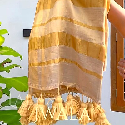 Light Gold  Handloom Tissue Linen Copper Woven Saree