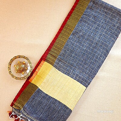 Matarangi Grey Organic Linen Check Saree Matarangi Grey Organic Linen Check Saree