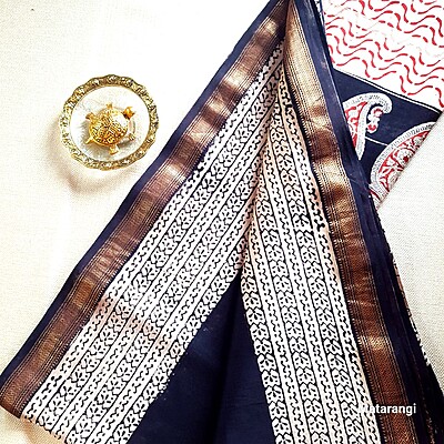 Matarangi Black & Cream Broad Border Maheshwari Silk Saree Matarangi Black & Cream Broad Border Maheshwari Silk Saree