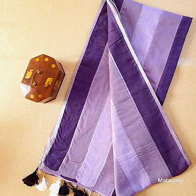 Violet & Purple Striped Mul Cotton Saree Violet & Purple Striped Mul Cotton Saree