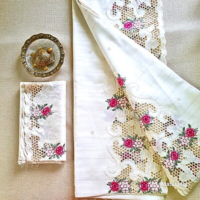 Matarangi Cream Kolam Tussar Saree Matarangi Cream Kolam Tussar Saree