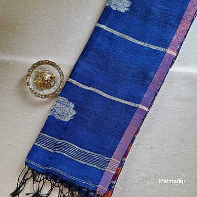Matarangi Magenta & Blue Striped Pure Organic Handloom Linen Saree Matarangi Magenta & Blue Striped Pure Organic Handloom Linen Saree