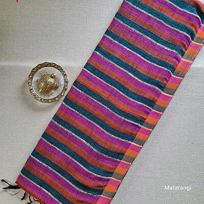 Matarangi Maroon & Green Striped Pure Organic Handloom Linen Saree Matarangi Maroon & Green Striped Pure Organic Handloom Linen Saree