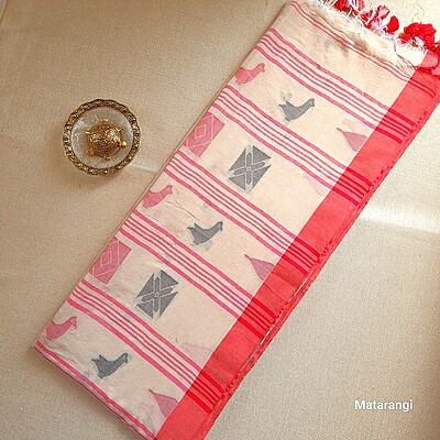 Cream Handloom Soft Cotton Saree with Butti work