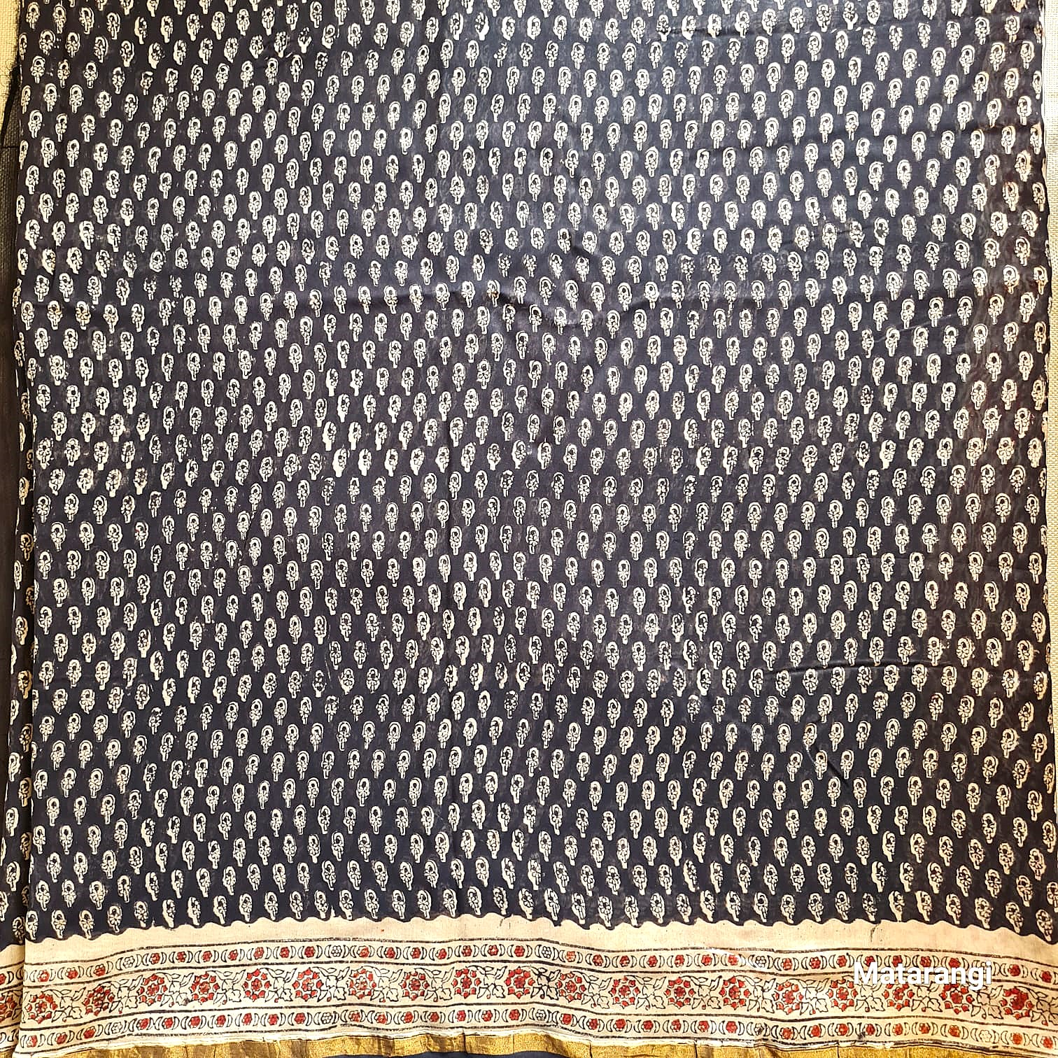 Black Floral Handblock Printed Organic Chanderi Silk Saree Black Floral Handblock Printed Organic Chanderi Silk Saree