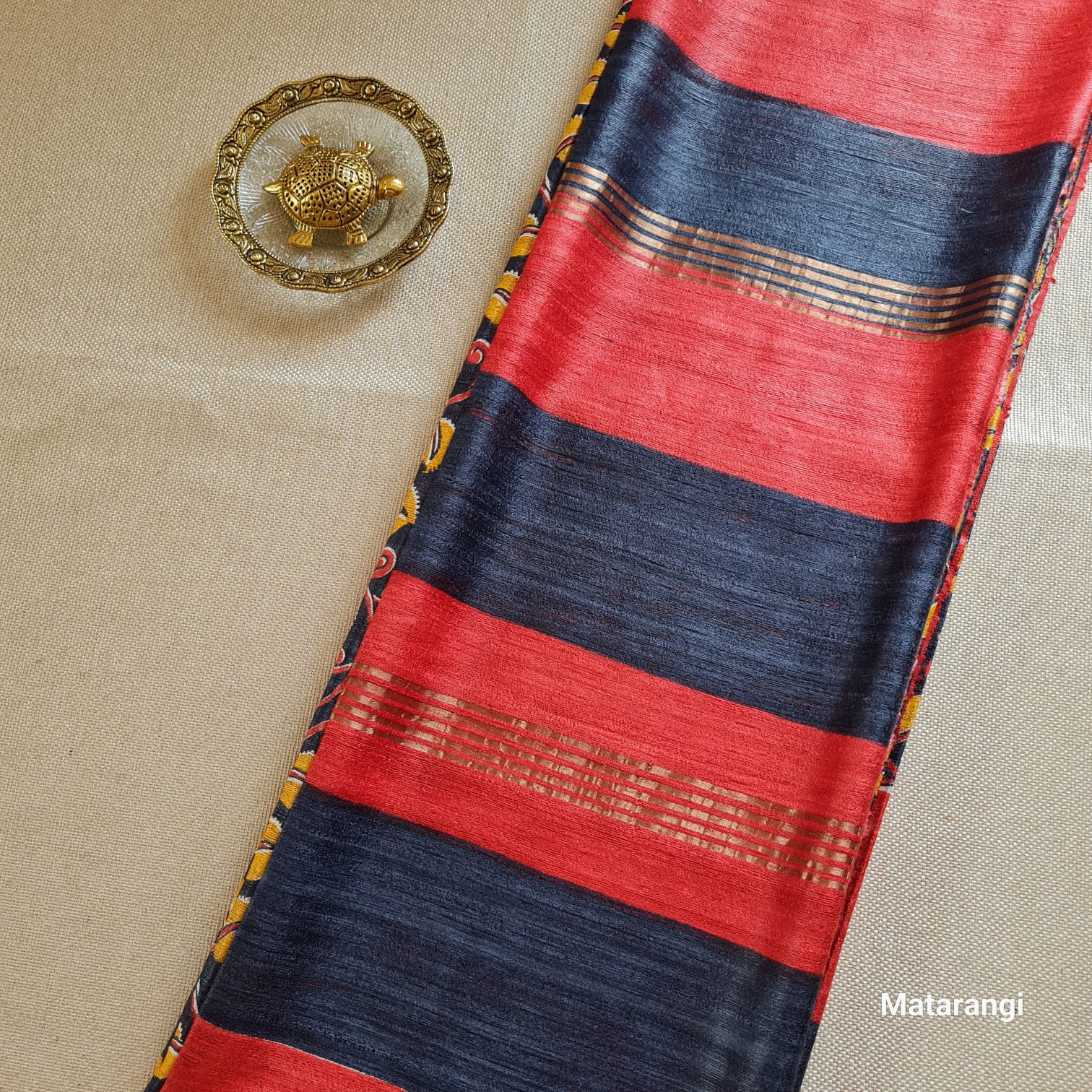 Black and Yellow Hand Block Printed Ghicha Tussar Silk Saree Black and Yellow Hand Block Printed Ghicha Tussar Silk Saree