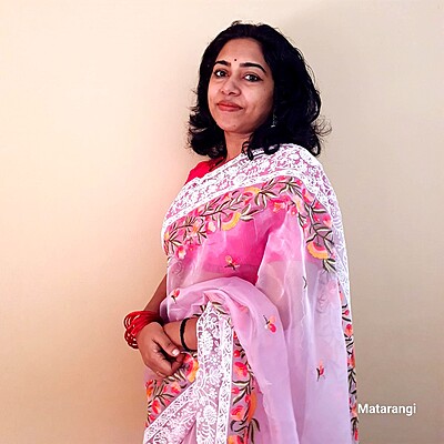 Purple Organza Embroidered Saree